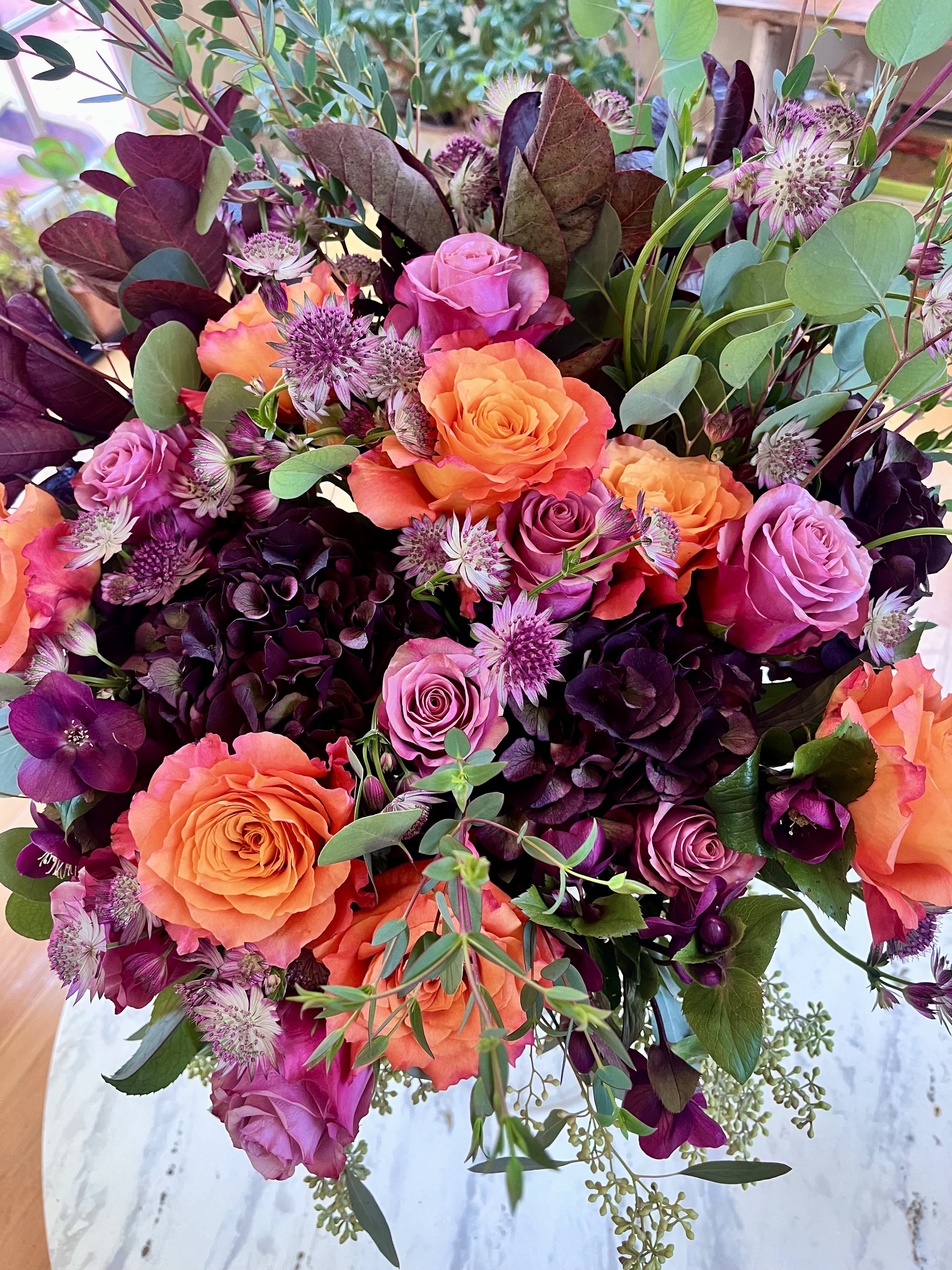 Custom bouquet with seasonal blooms.