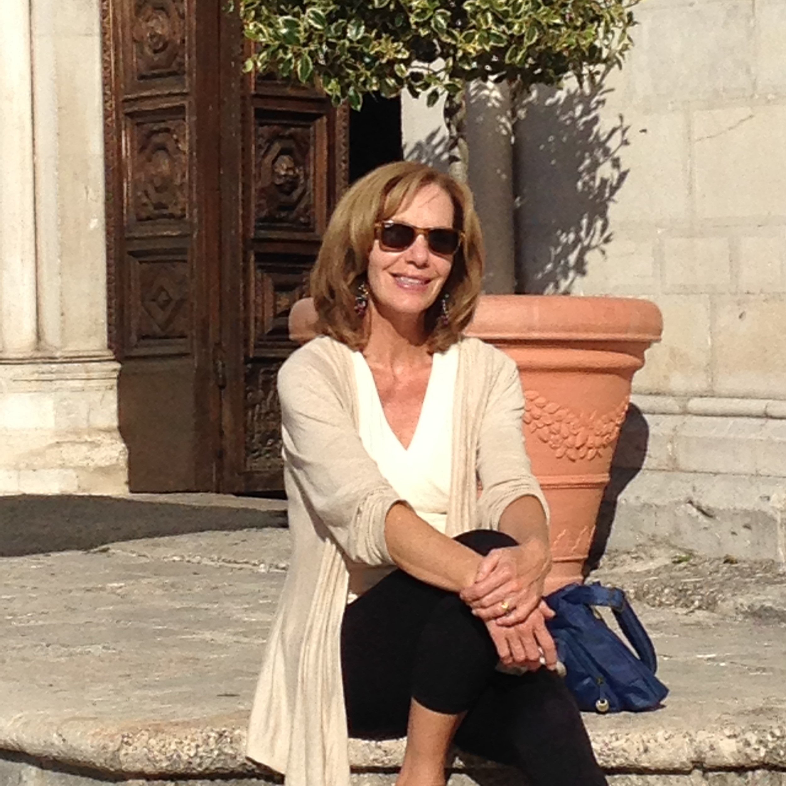 Pat Miller among her blooms.